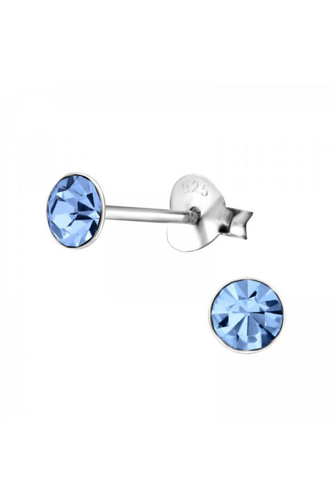 Sterling Silver Round 4mm Ear Studs With Crystals - SS