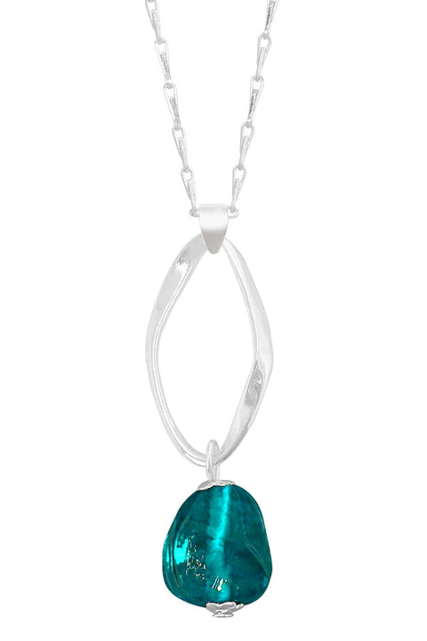 Teal Murano Glass & Freeform Hoop Pendant Necklace - SF