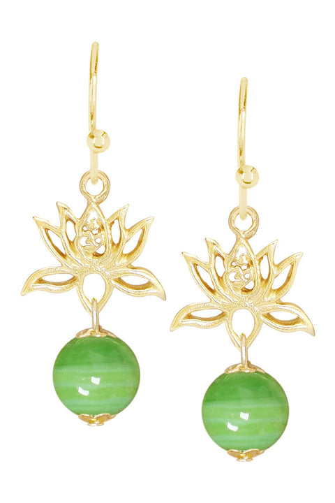 Green Murano Glass & Lotus Drop Earrings - GF