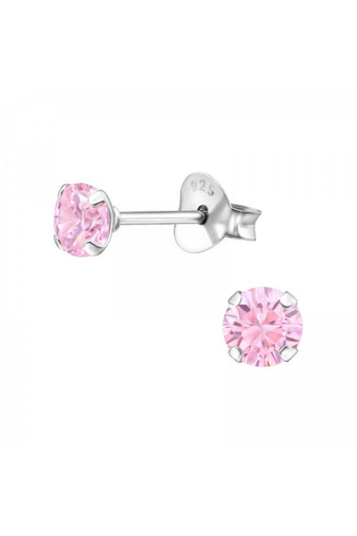 Sterling Silver Round 4mm Ear Studs With Cubic Zirconia - SS