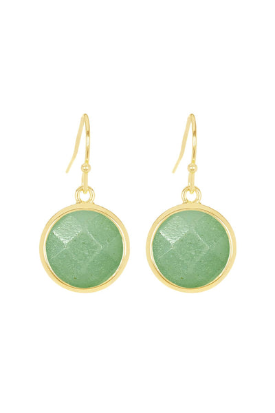 Green Aventurine Round Drop Earrings - GF