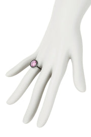 Pink Crystal Round Ring In Gunmetal - SF