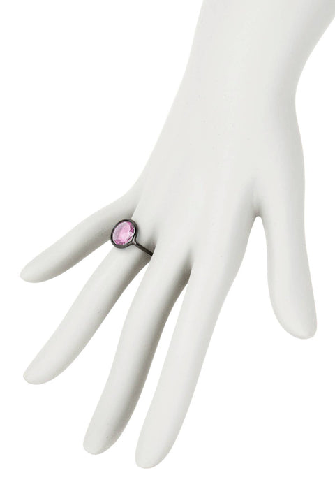 Pink Crystal Round Ring In Gunmetal - SF