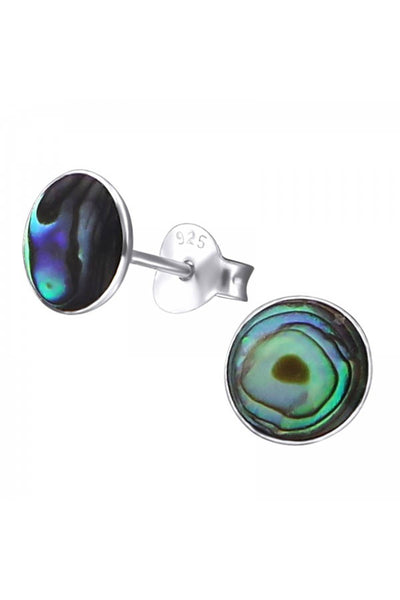 Sterling Silver Round Ear Studs With Imitation Stone - SS