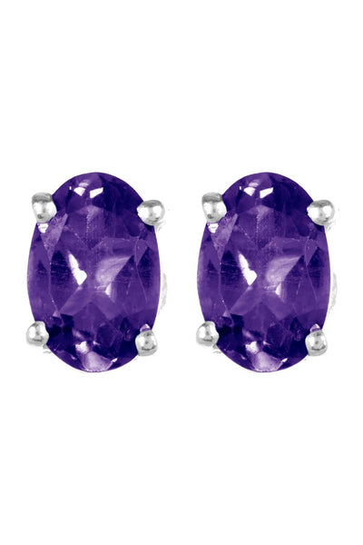 Sterling Silver & Amethyst CZ Post Earrings - SS