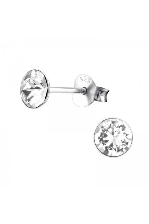 Sterling Silver Round 5mm Ear Studs With Crystals - SS