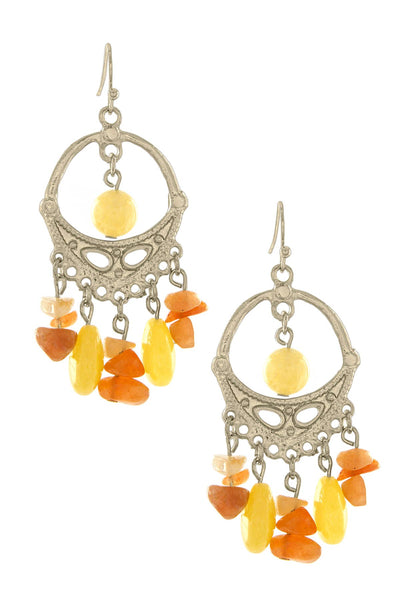 Yellow Jade & Orange Agate Vintage Statement Earrings - AG