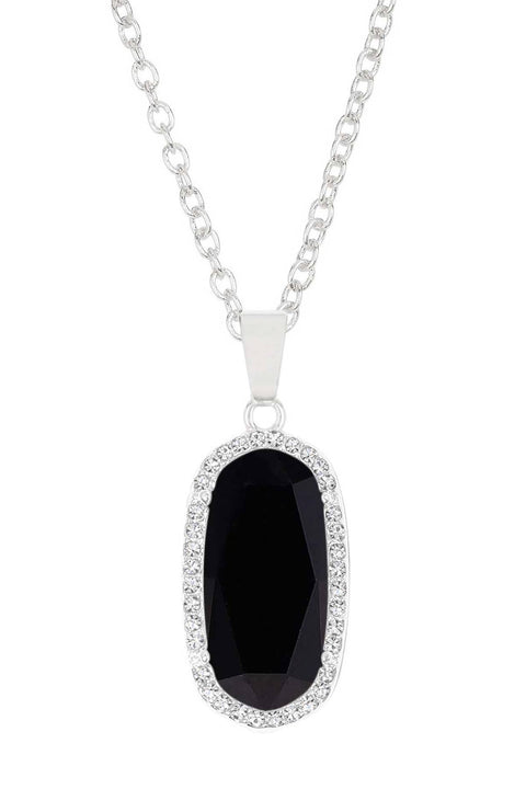 Black Onyx Halo Pendant Necklace - SF