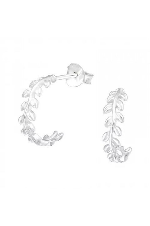 Sterling Silver Leaf Half Hoop Ear Studs - SS