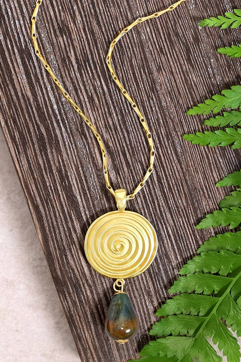 Mixed Jasper & Swirl Disc Pendant Necklace - GF