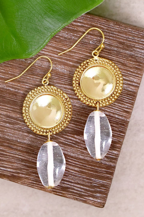 Clear Murano Glass & Vintage Disc Drop Earrings - GF