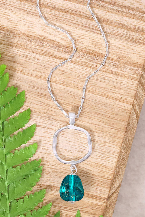 Teal Murano Glass & Freeform Pendant Necklace - SF