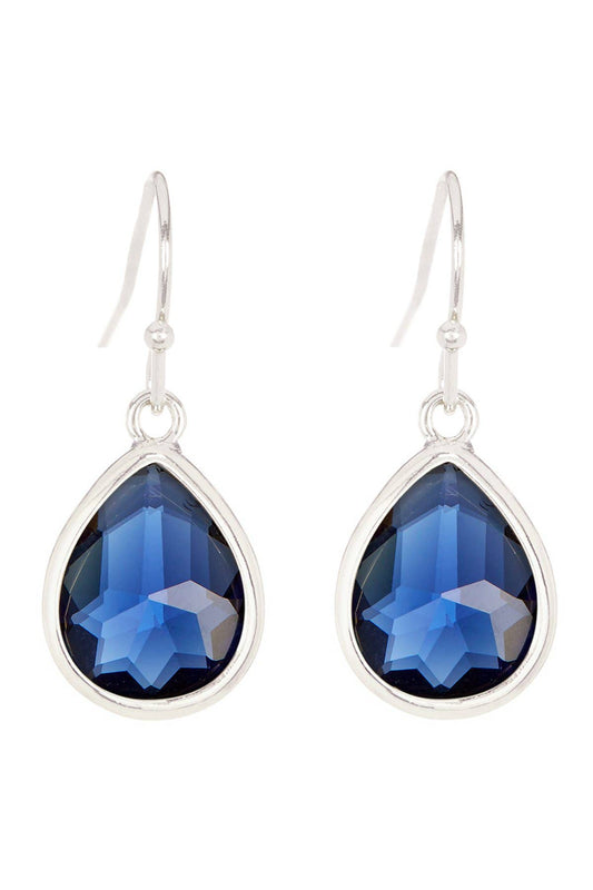 Sterling Silver & London Blue Crystal Teardrop Earrings - SS