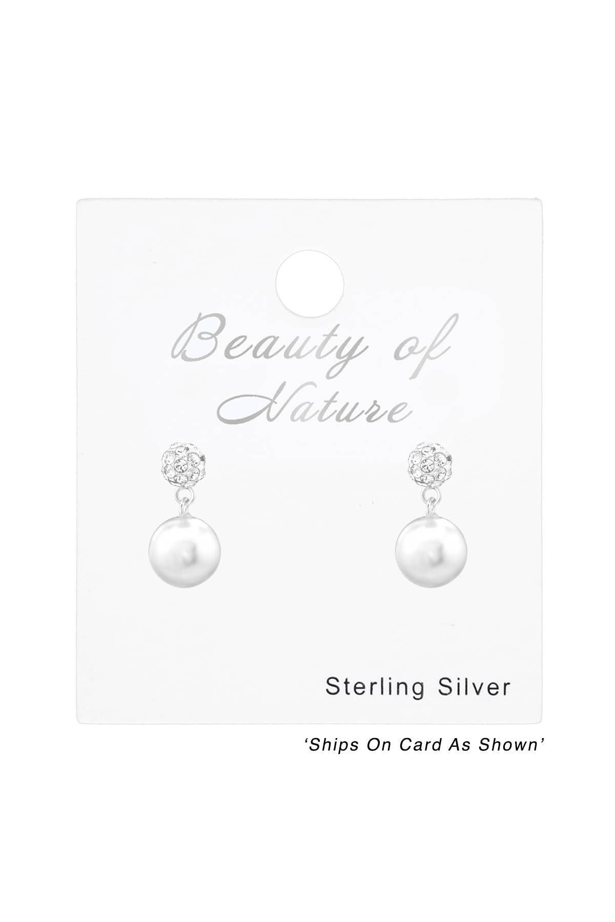 Sterling Silver Crystal Ear Studs With Hanging Pearl - SS