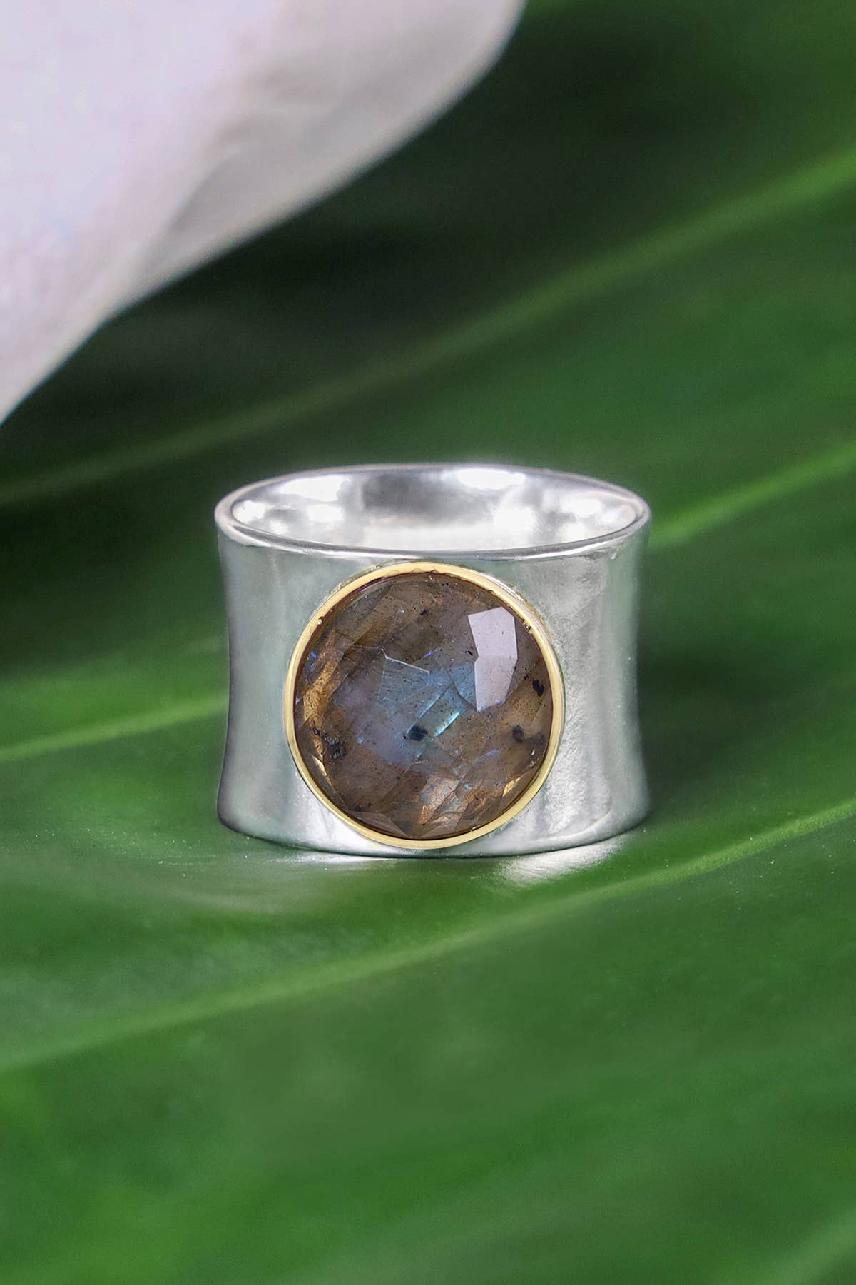 Labradorite 2-Tone Plated Wide Ring - SF