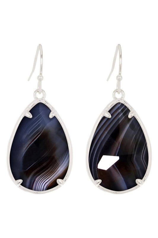 Sterling Silver & Black Onyx Fancy Cut Drop Earrings - SS