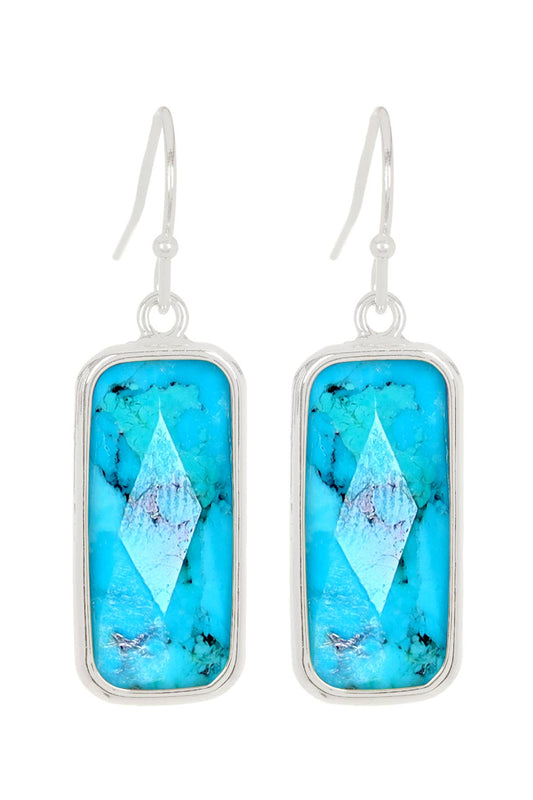 Sterling Silver & Turquoise Rectangle Drop Earrings - SS