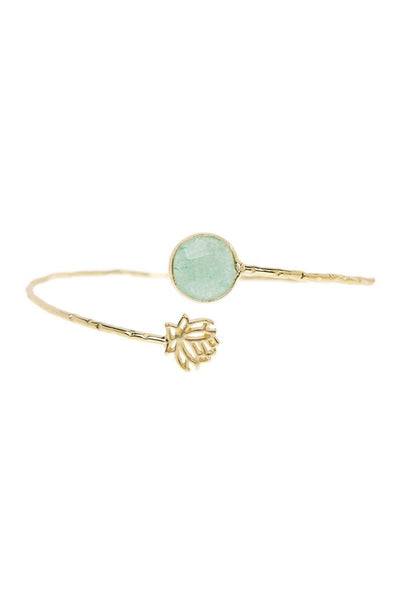 Green Aventurine Briolette & Lotus Cuff Bracelet - GF