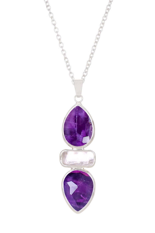 Sterling Silver & Amethyst Pendant Necklace - SS