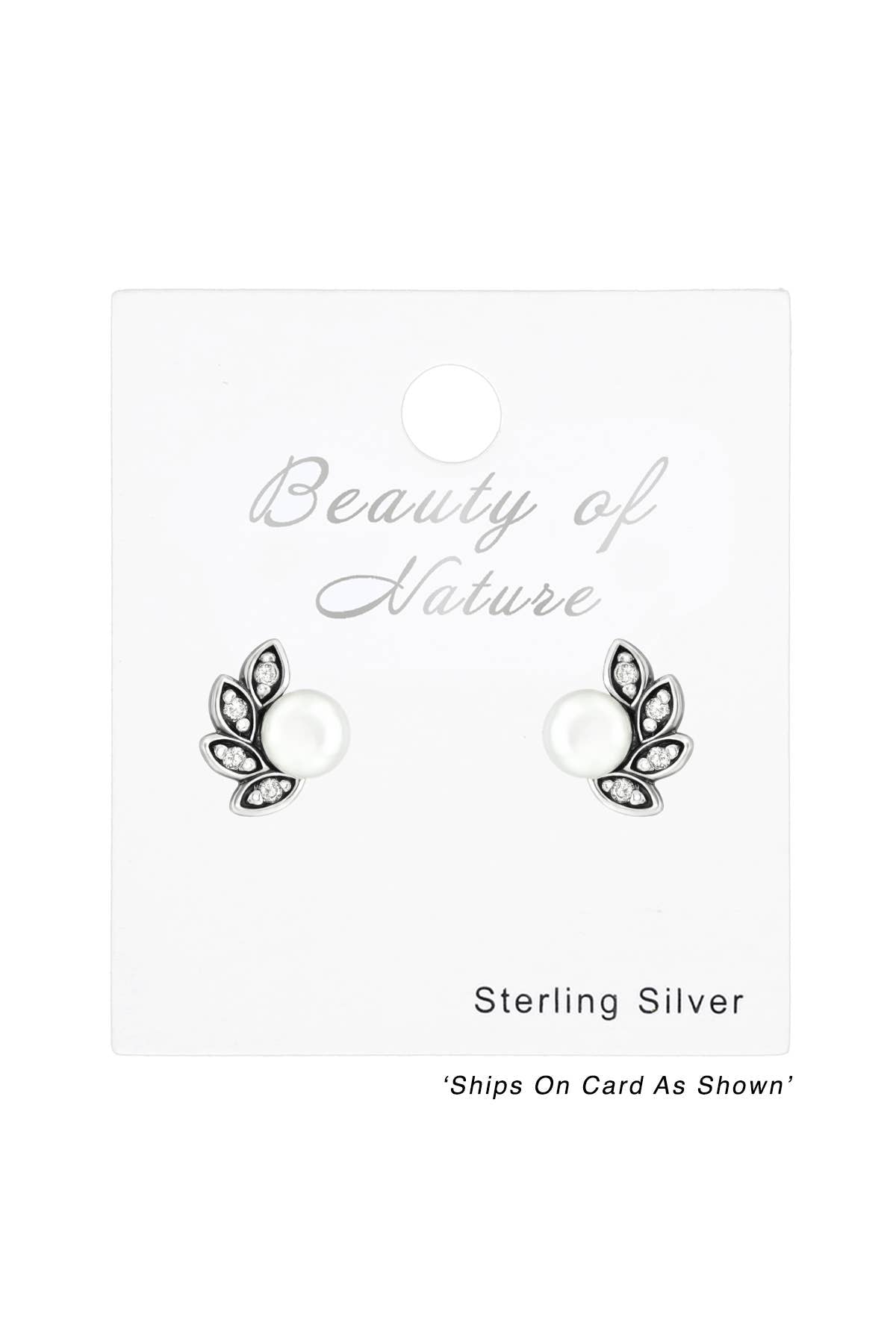 Sterling Silver Antique Ear Studs With CZ and Pearl - SS