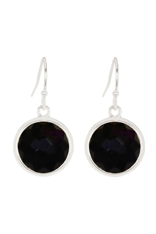 Sterling Silver & Black Onyx Round Earrings - SS