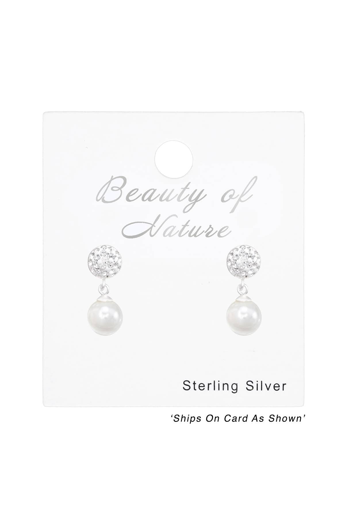 Sterling Silver Crystal Ear Studs With Hanging Pearl - SS