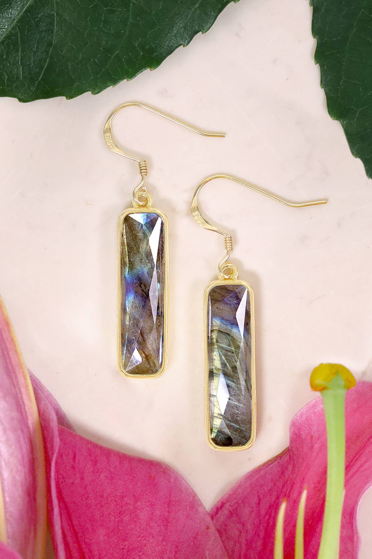 Labradorite Rectangle Drop Earrings - GF