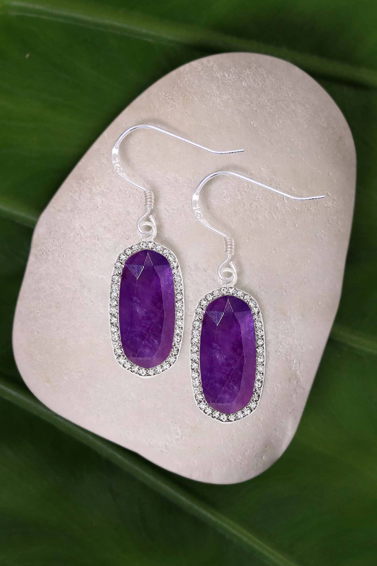 Sterling Silver & Amethyst Halo Drop Earrings - SS