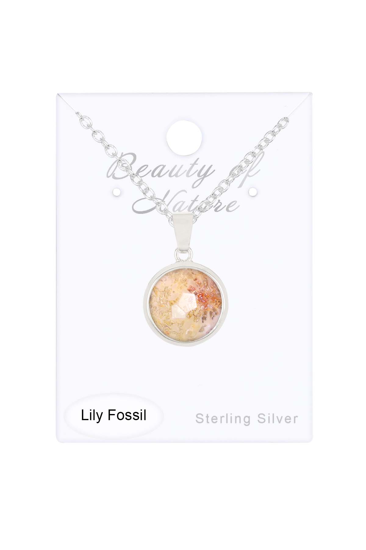 Sterling Silver & Lily Fossil Round Pendant Necklace - SS