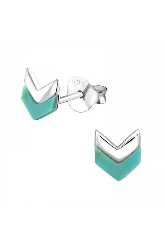 Sterling Silver Chevron Ear Studs With Imitation Stone - SS