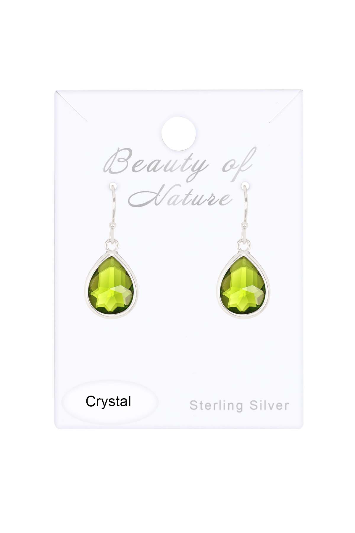 Sterling Silver & Peridot Crystal Teardrop Earrings - SS