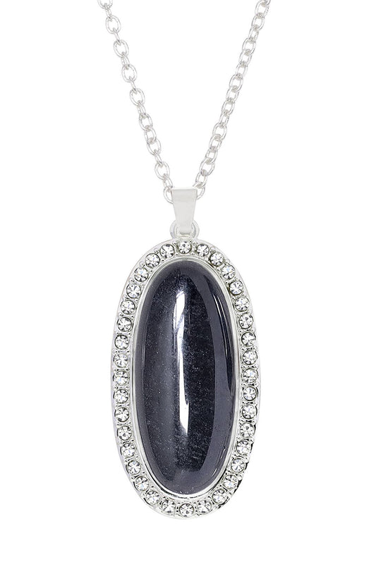 Sterling Silver & Hematite Halo Pendant Necklace - SS