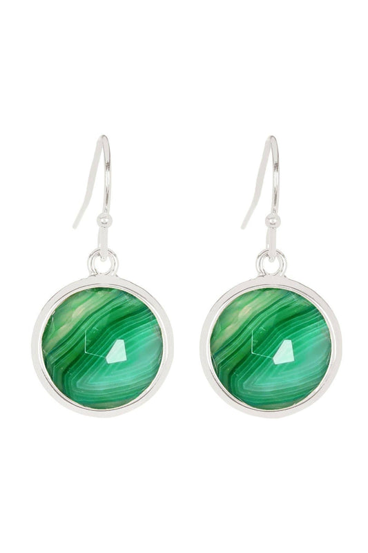 Sterling Silver & Green Lace Agate Round Earrings - SS