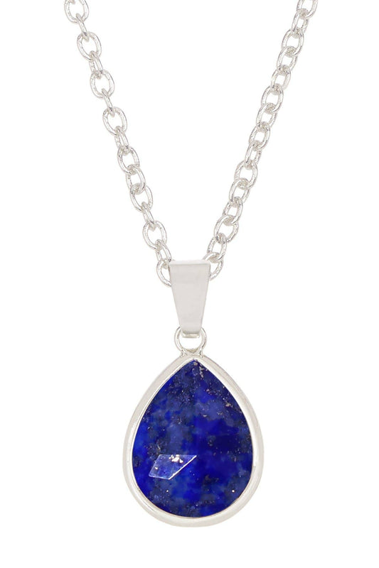 Sterling Silver & Lapis Teardrop Pendant Necklace - SS