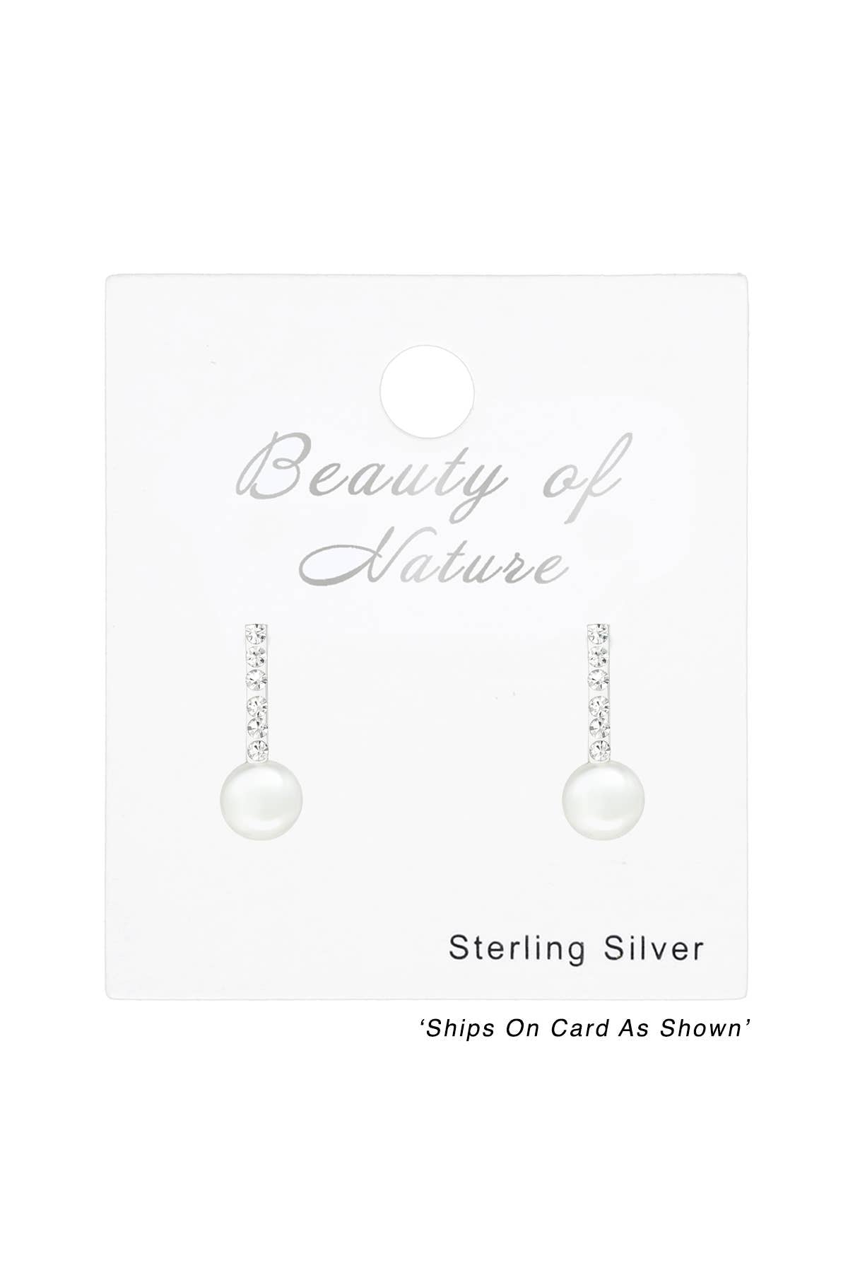 Sterling Silver Geometric Ear Studs & Pearl & Crystal - SS