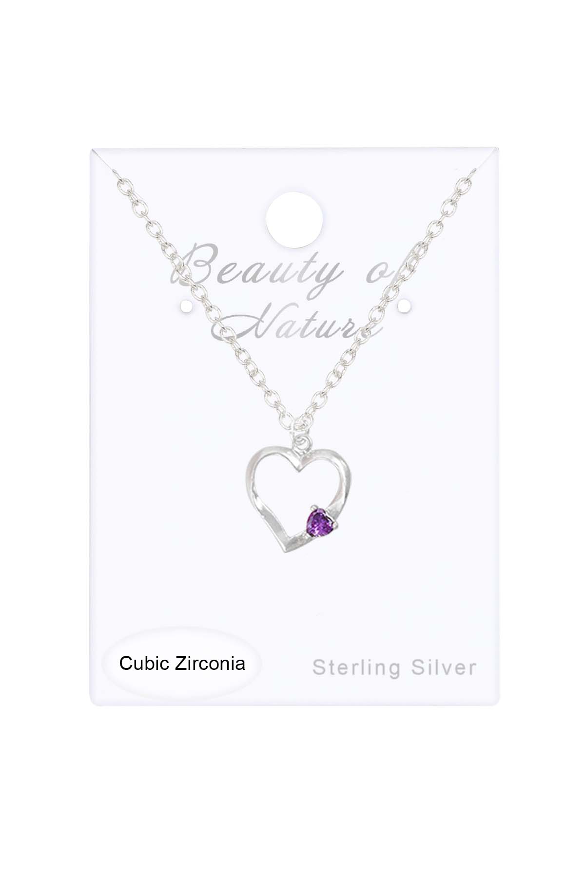 Sterling Silver & CZ Heart Pendant Necklace - SS