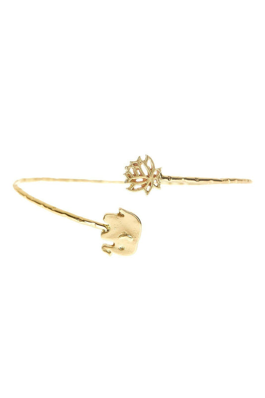 14k Gold Clad Lotus & Elephant Adjustable Cuff Bracelet - GF