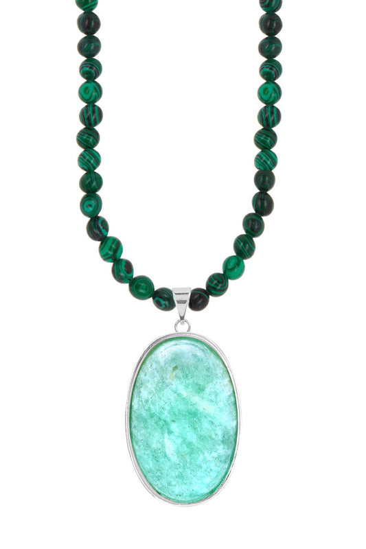Malachite Beads Necklace With Amazonite Pendant - SS