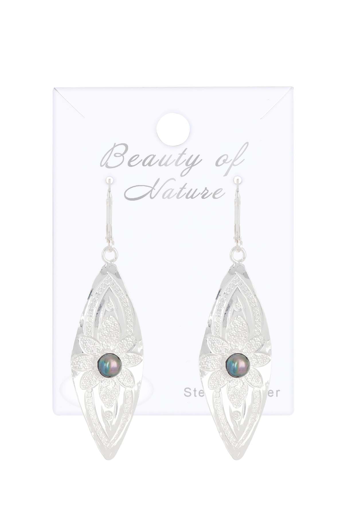 Freshwater Pearl Hammered Drop Earrings - SS