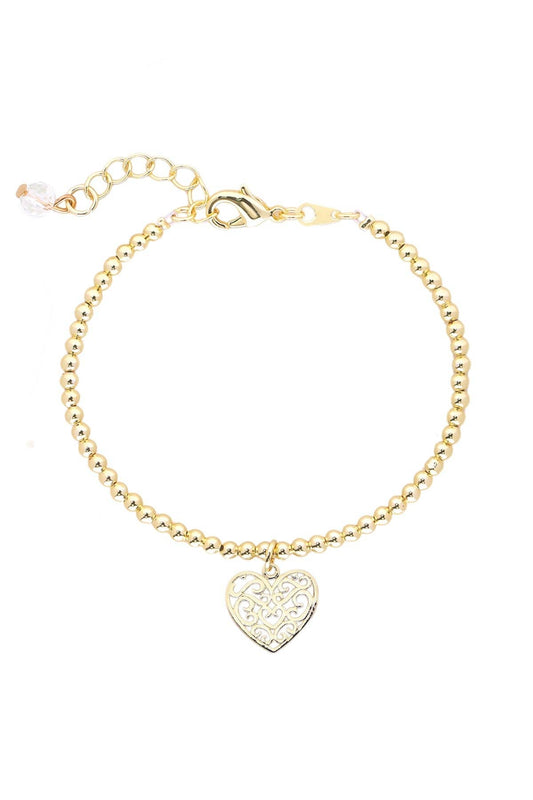 Filigree Heart & 14k Gold Plated Charm Bracelet - GF