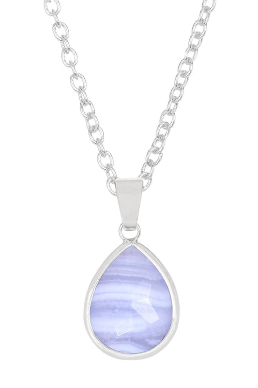 Sterling Silver & Blue Lace Agate Teardrop Necklace - SS