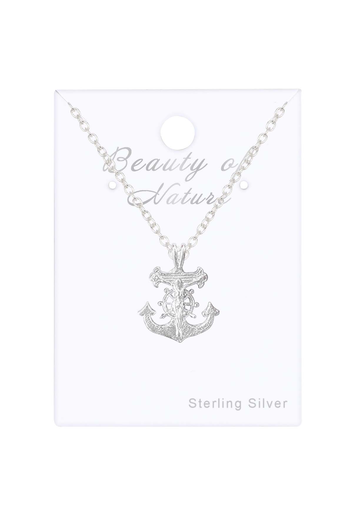 Mariners Anchor Cross Pendant Necklace - SS