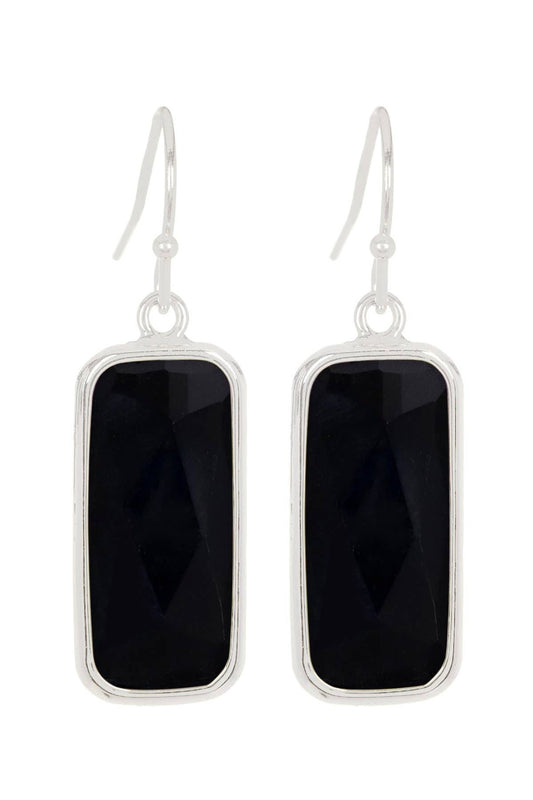 Sterling Silver & Black Onyx Rectangle Drop Earrings - SS