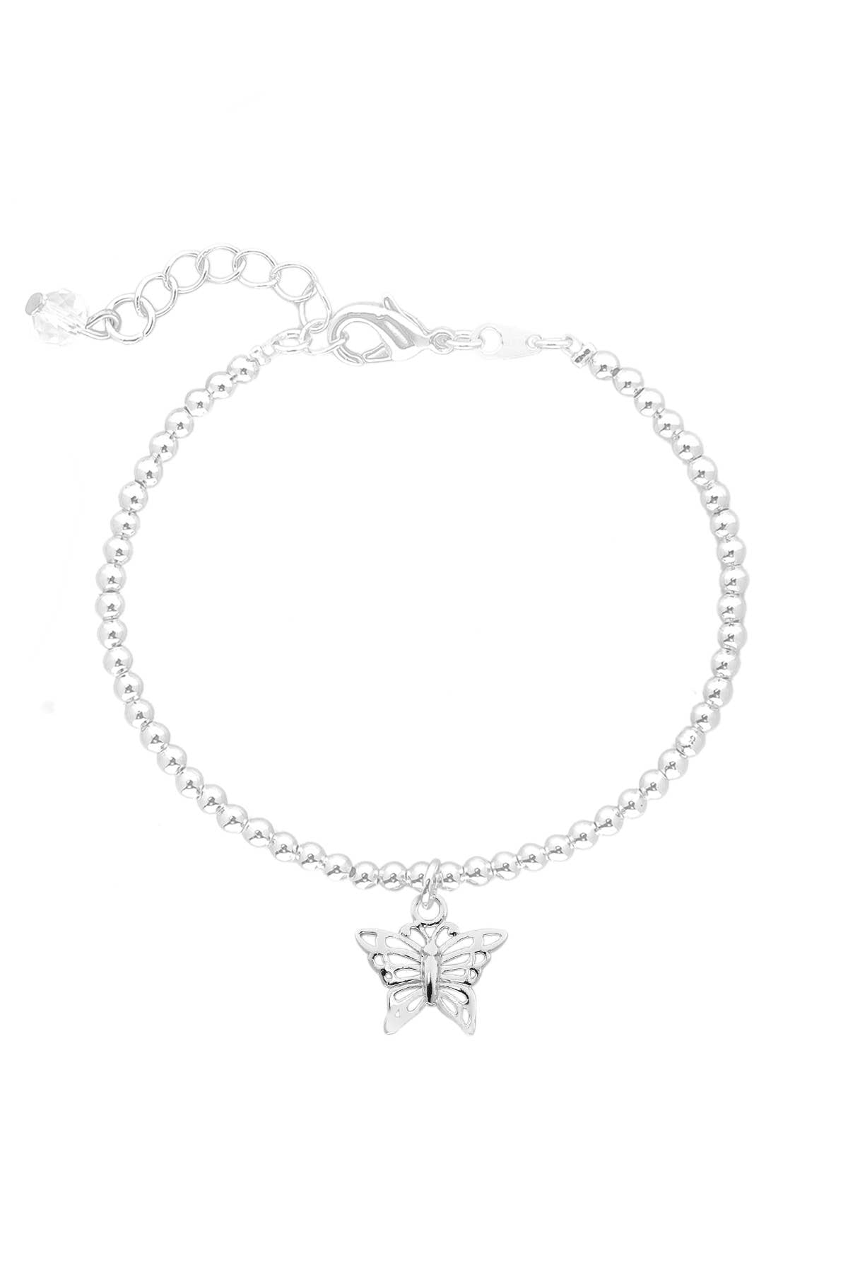 Butterfly Charm Beaded Bracelet In Silver - SF