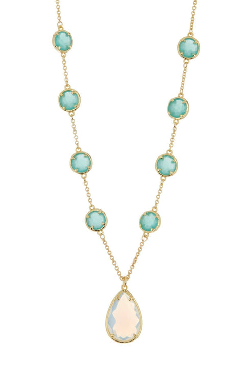 Amazonite & Moonstone Crystal Pendant Necklace - GF