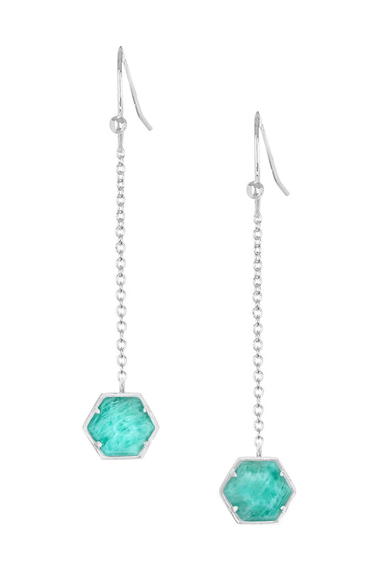 Sterling Silver & Amazonite Hexagon Drop Earrings - SS