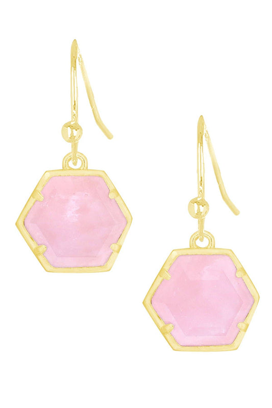 14k Vermeil & Rose Quartz Hexagon Drop Earrings - VM