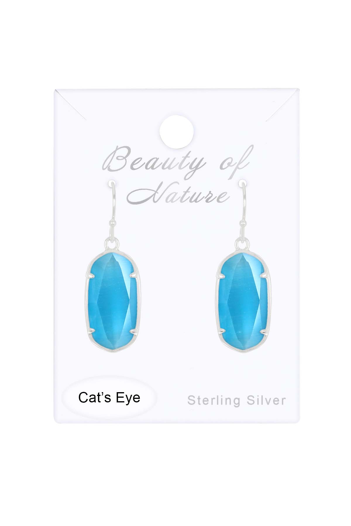 Sterling Silver & Blue Cat's Eye Drop Earrings - SS