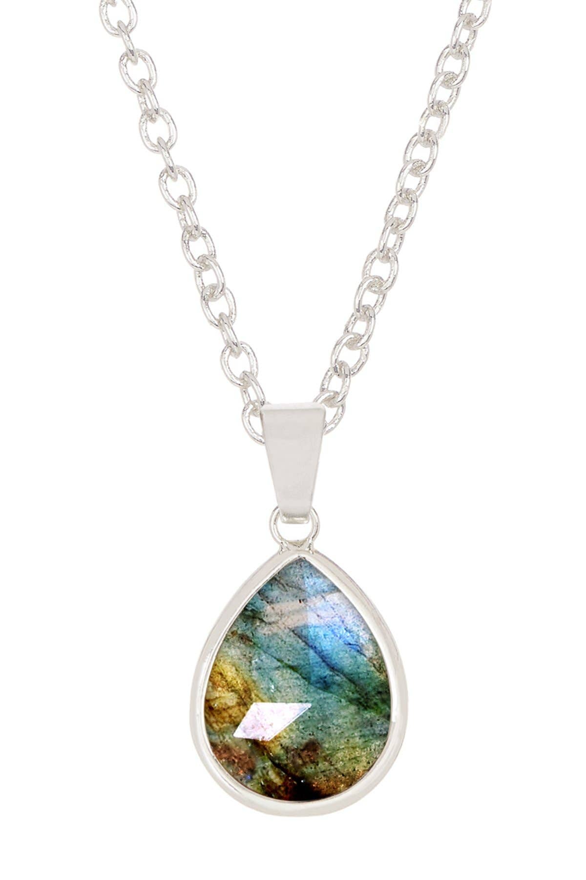 Sterling Silver & Labradorite Teardrop Pendant Necklace - SS