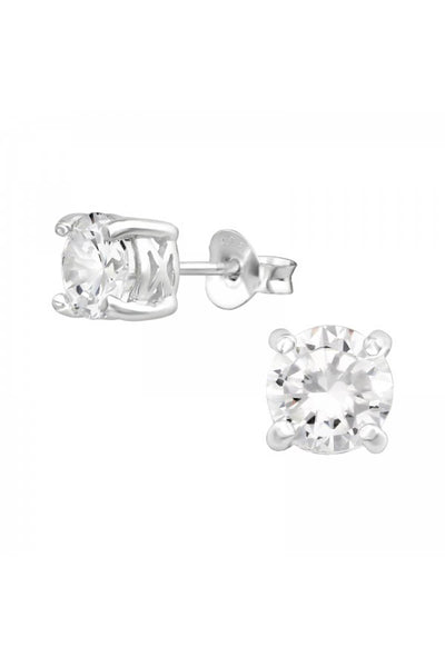 Sterling Silver Round 6mm Ear Studs With Cubic Zirconia - SS